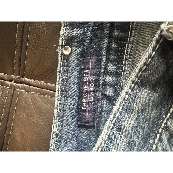 Vigoss The Chelsea Slim Boot 7/8 33 Long Denim Jeans Medium Wash Distressed - Picture 10 of 16